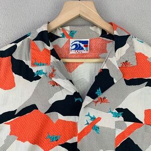 Vintage Pipeline USA Shark Camo Camp Shirt Mens XL Orange Surf Skate Hawaii Rare